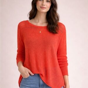 Eileen Fisher Lightweight Long Sleeve Top Red-Orange Blend Size S Linen Nylon